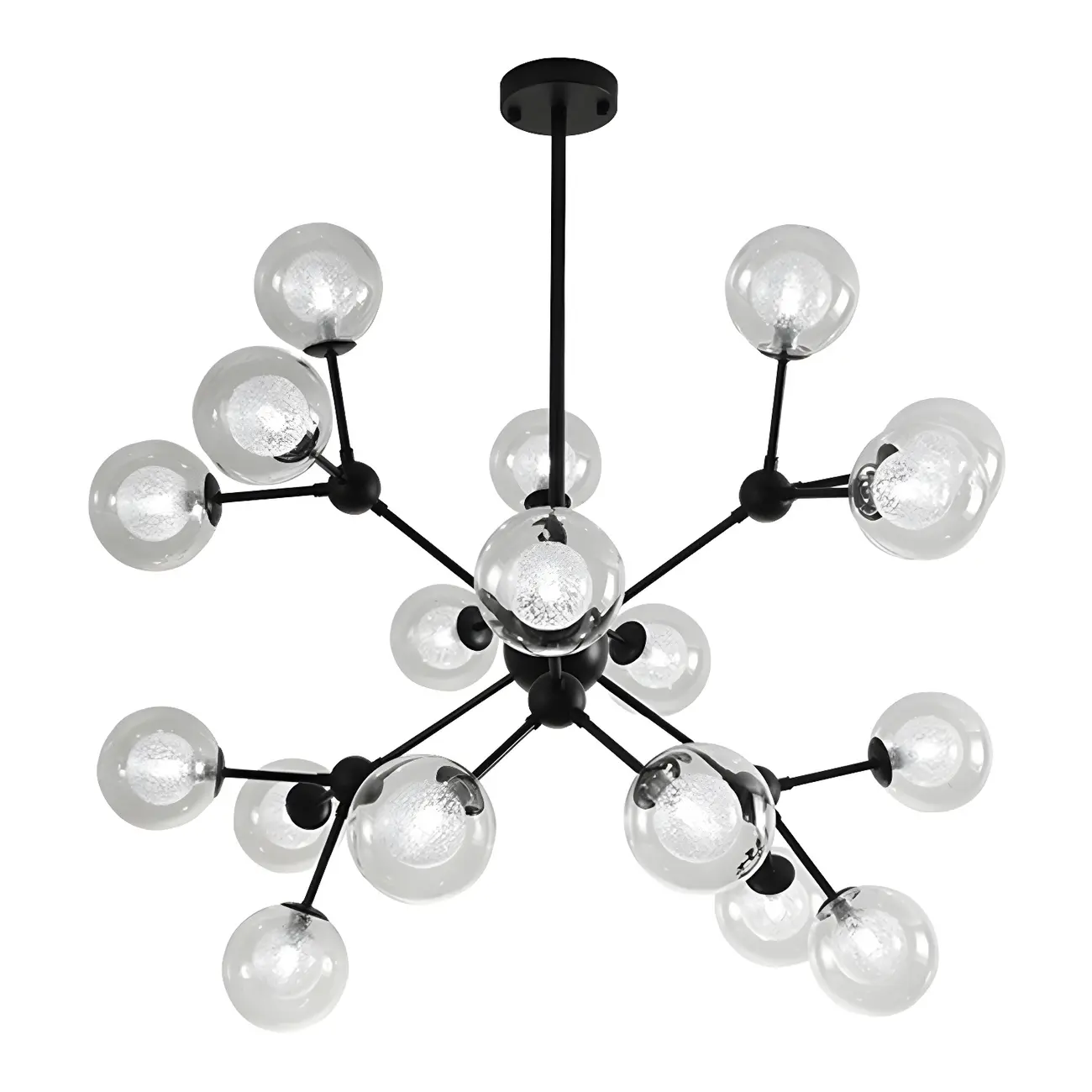 Modern Industrial Sputnik Black Glass 9-18 Light Chandelier