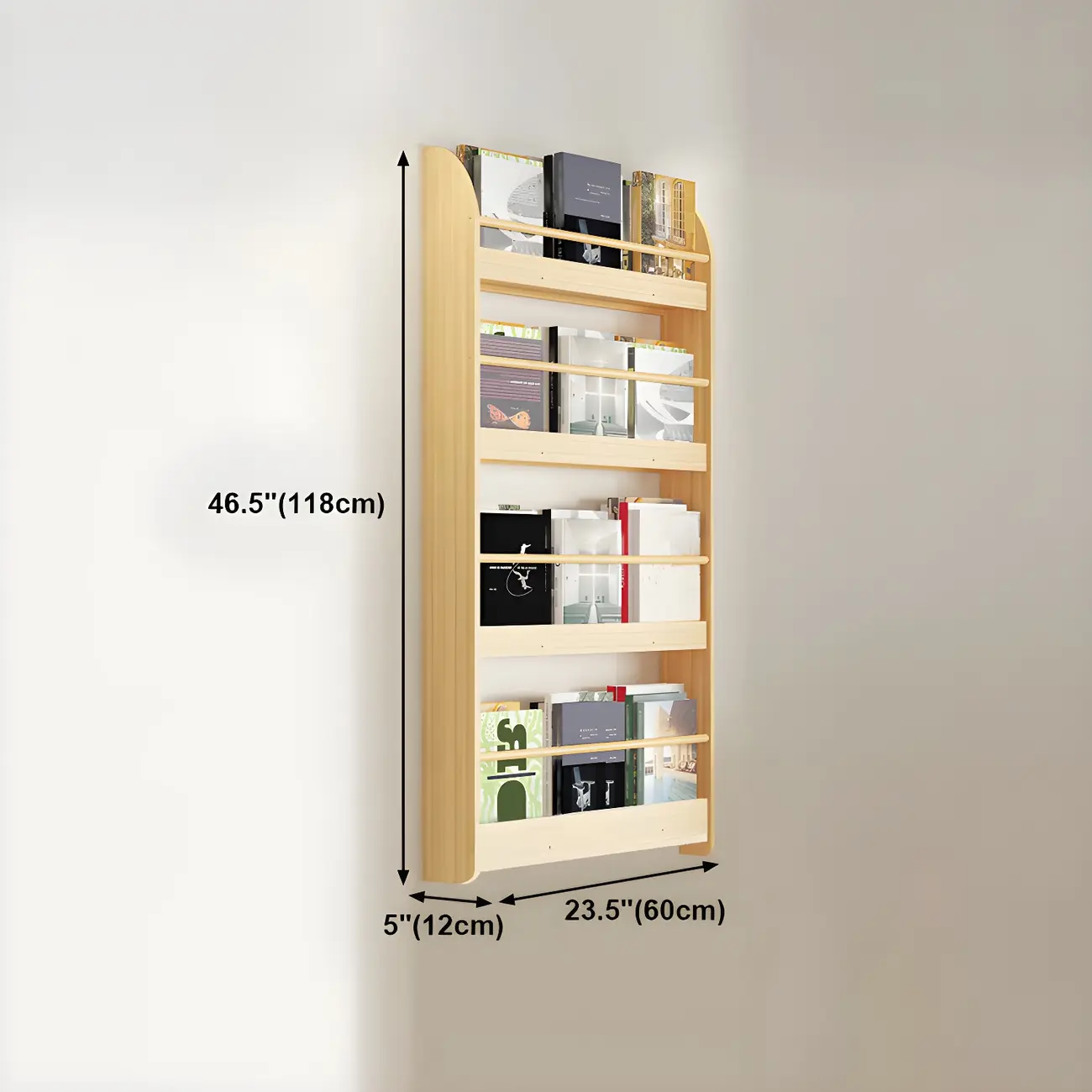 Modern Slim Wood Wall-Mounted Bookshelf