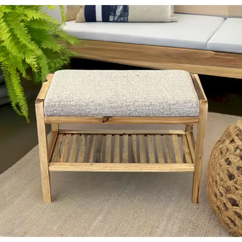 Solid Acacia Wood Padded Bench