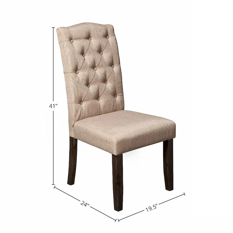 Salvaged Grey Button-Tufted Parson Dining Side Chair, Wood Legs, Set of 2