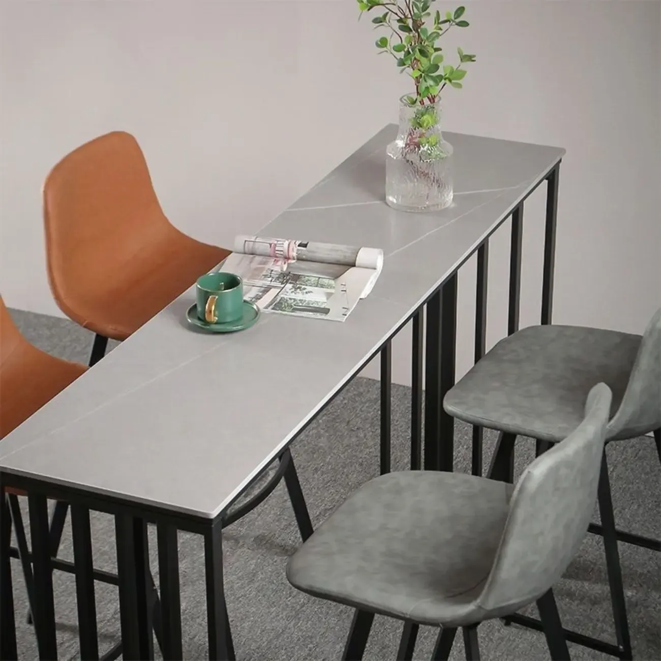 Modern Simple Marble Black Iron Bar Table