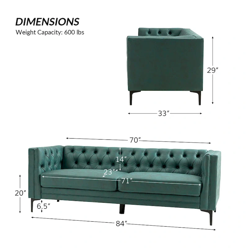 Calymne 84 Classic Square Arms Sofa with Button-Tufted Back by HULALA HOME