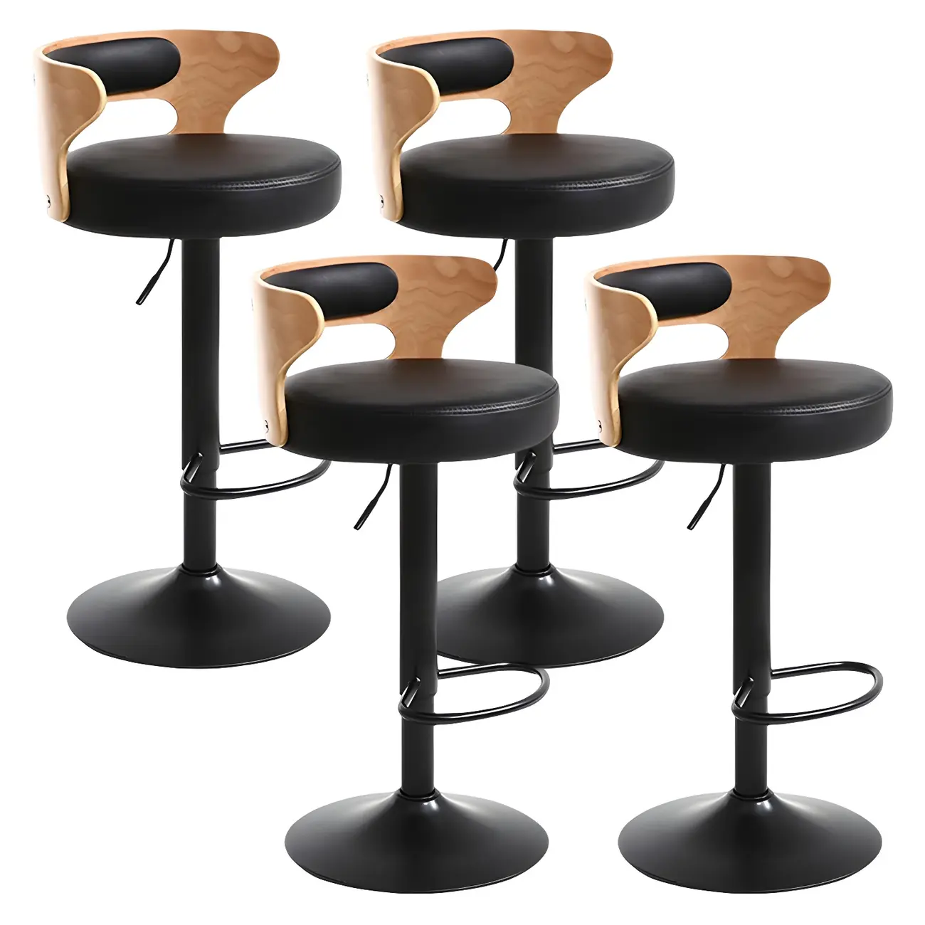 Adjustable Round Leather Swivel Bar Stools with Back