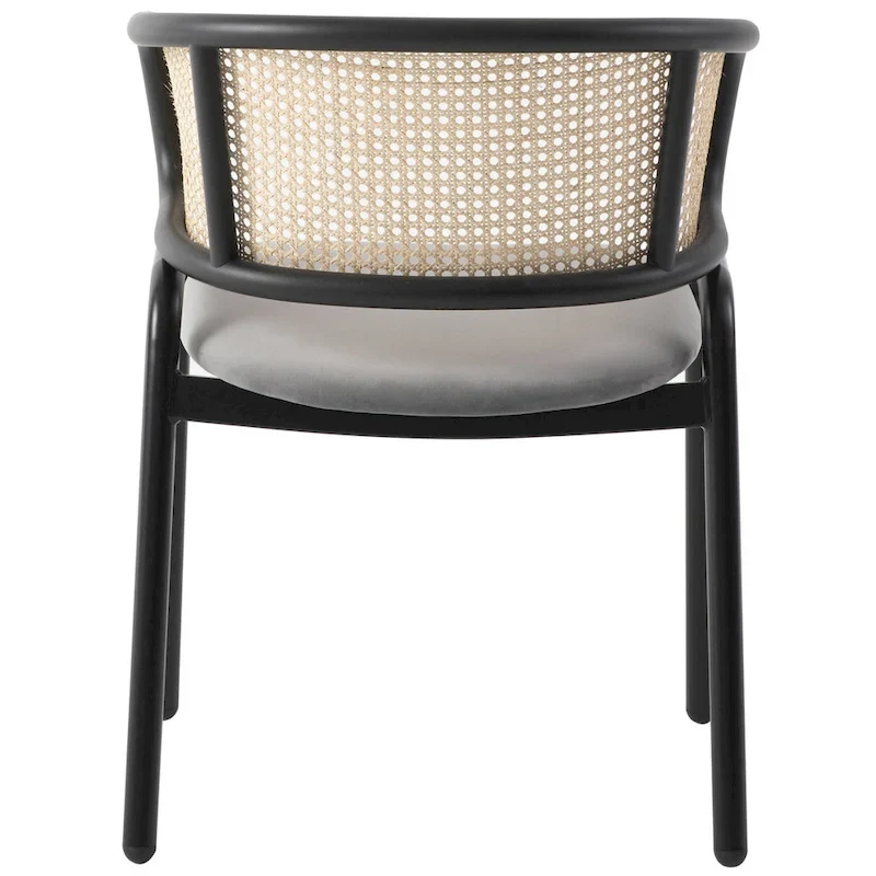 Wicker Back Dining Chair with Velvet Seat and Metal Legs