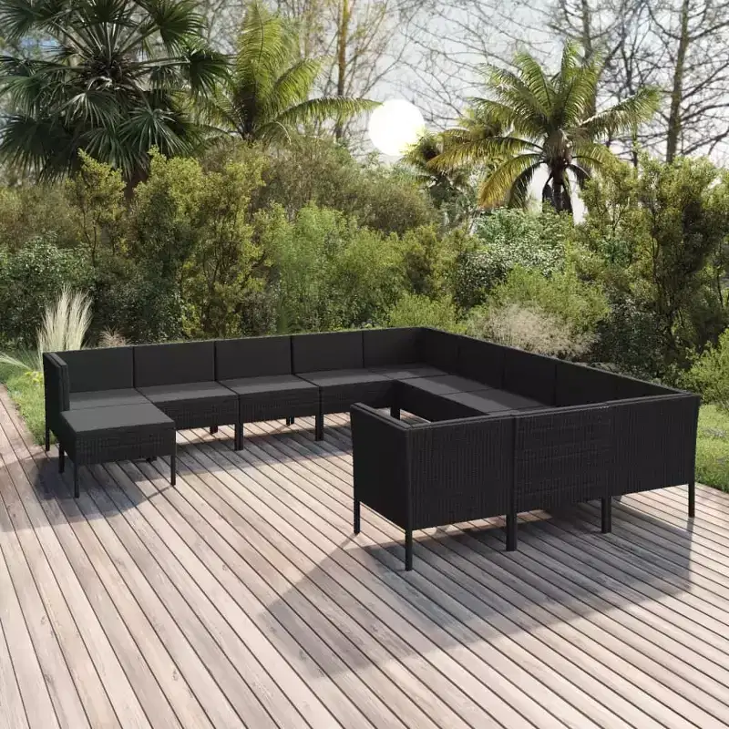vidaXL Garden Lounge Set Patio Sectional Sofa Couch Outdoor Poly Rattan Black