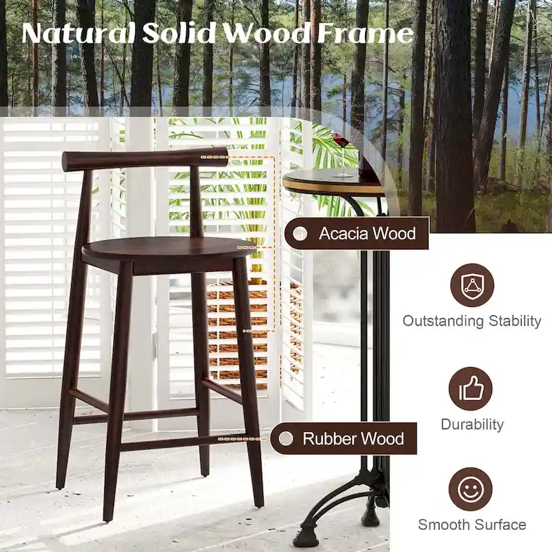 Costway Bar Chair Counter Height Stools Set of 2/4 with Acacia Wood