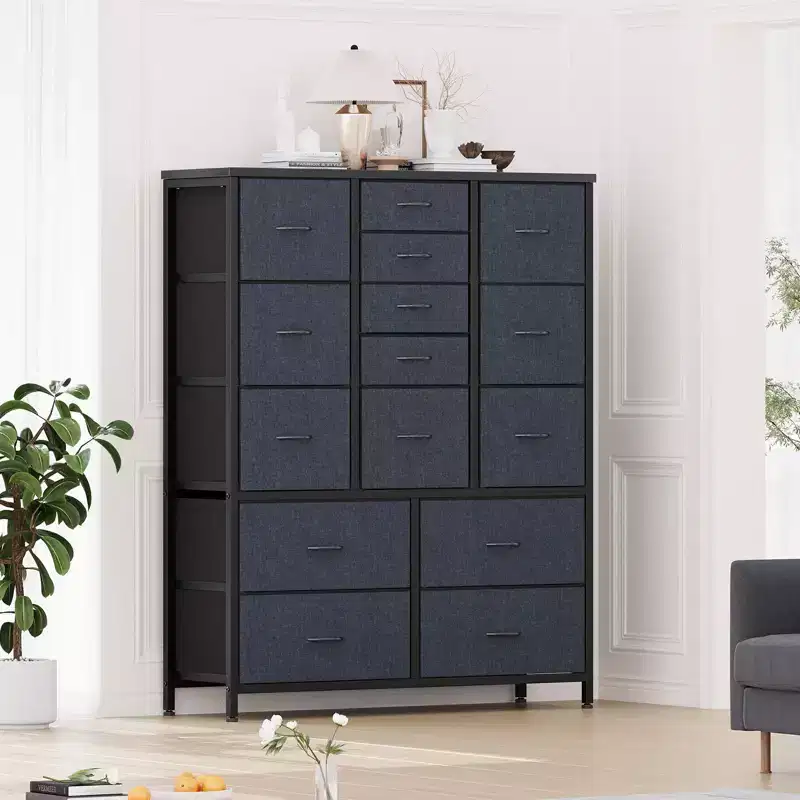 15 Drawers Dresser for Bedroom, Tall Dresser & Chests of Drawers, Space-Saving Fabric Storage Dressers for Closet, Hallway, Living Room, Grey