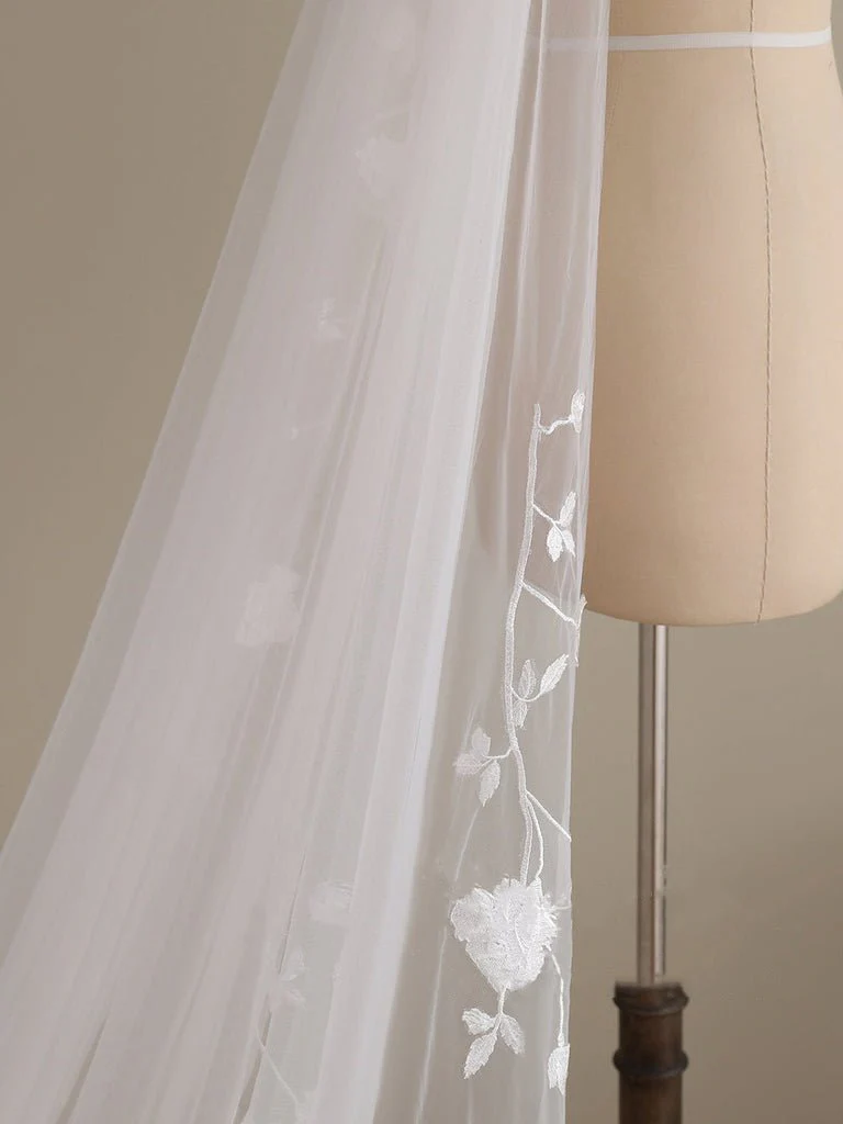 Delicate 3D Flower Lace Cathedral Veil Bridal Veil Wedding Veil