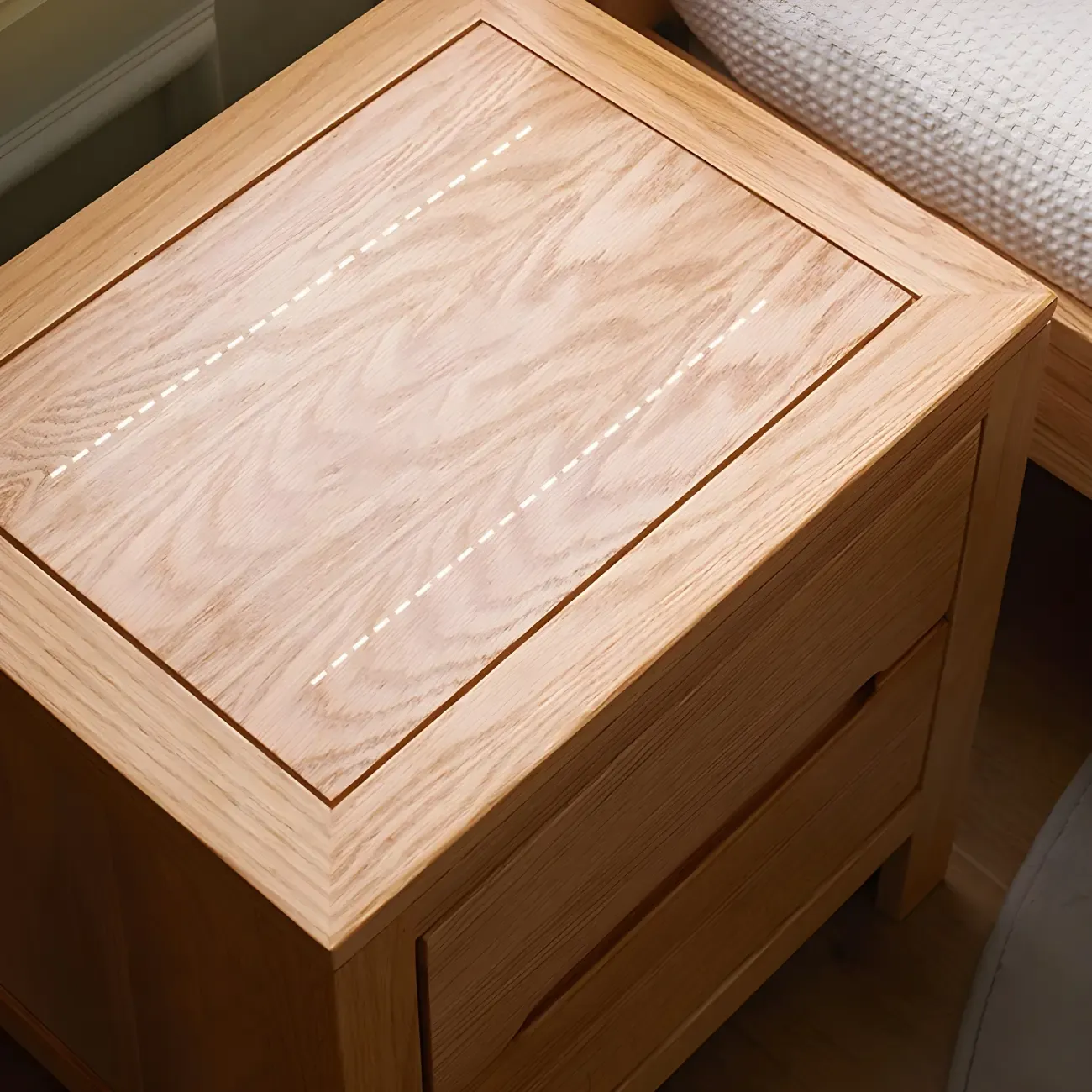 Rectangular Natural Wood 2 Drawer Bedside Nightstand