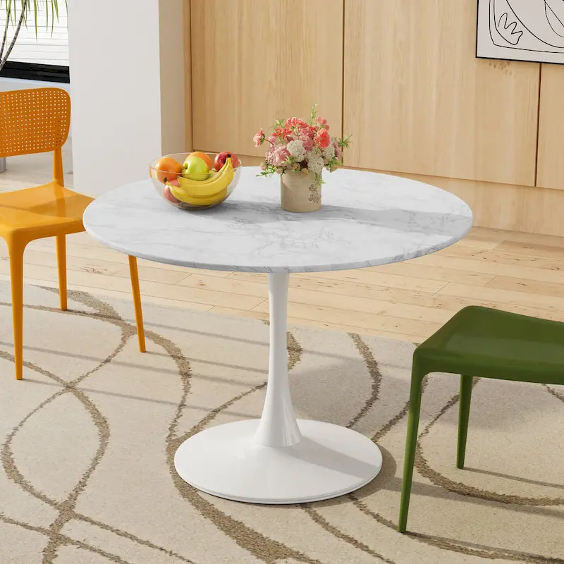 Modern Dining Table with Round Table Top & Metal Base