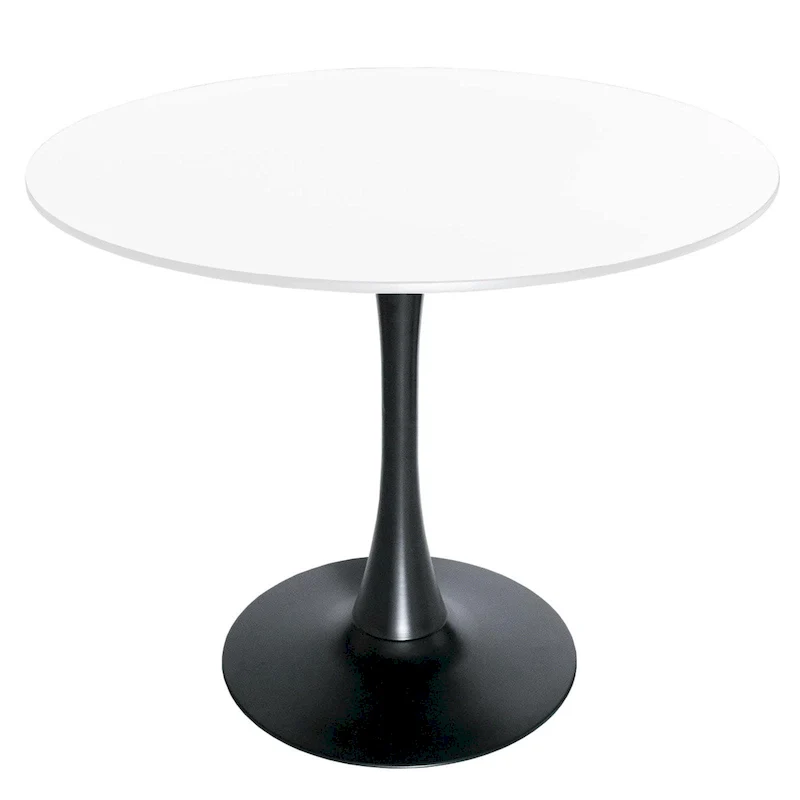 Bristol 32 Mid Century Modern Round Dining Table, MDF Wood Top & Glossy Iron Pedestal Base for Kitchen & Dining Room