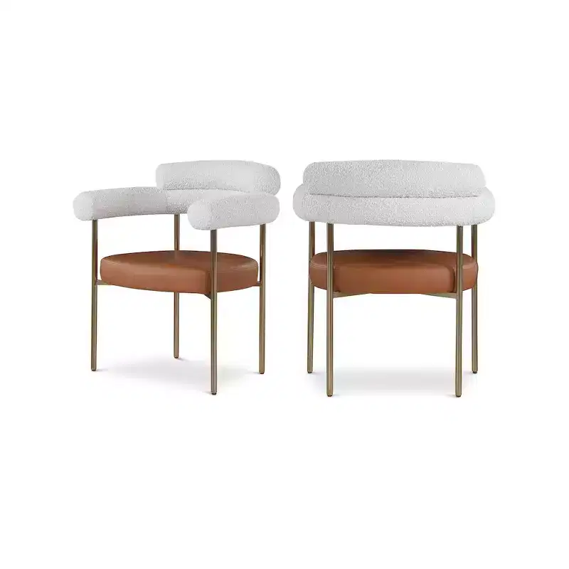 Meridian Furniture,Blake Cognac Vegan Leather / Boucle Fabric Dining Chair, Set of 2