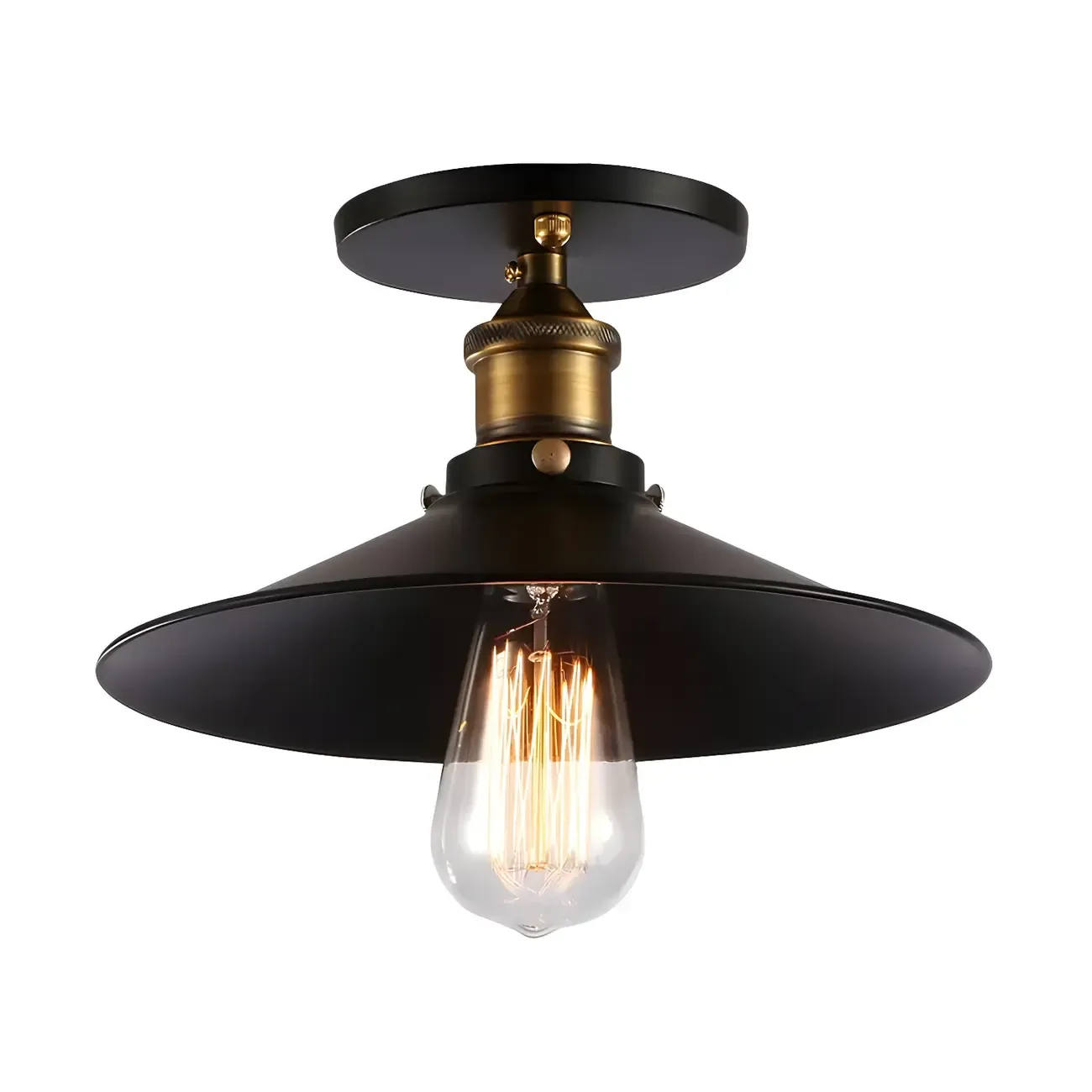 Industrial Black Cone Metal Semi Flush Ceiling Light