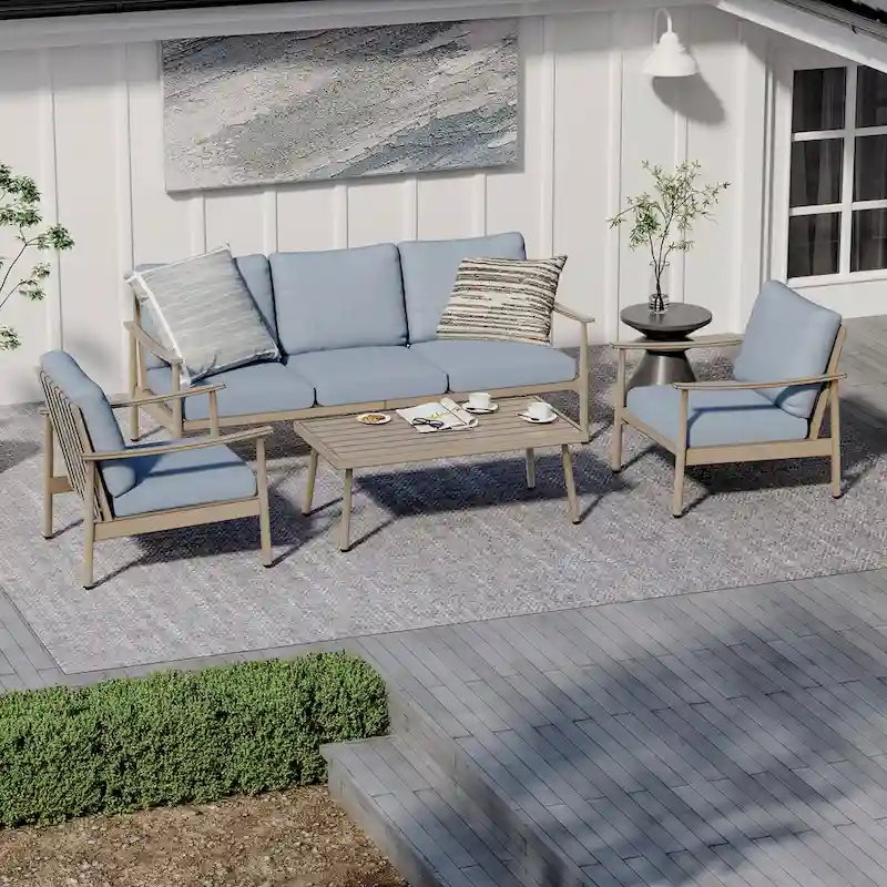 5-Person Aluminum Patio Conversation Set with Webbing Chair Back and Cushions