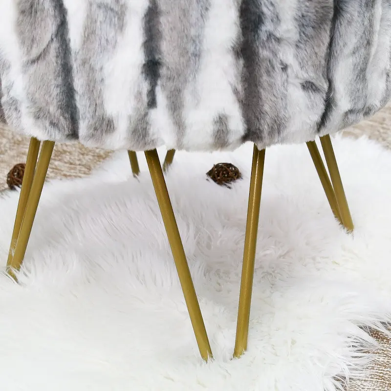 Home Soft Things Multi Jacquard Fauxfur Round Ottoman