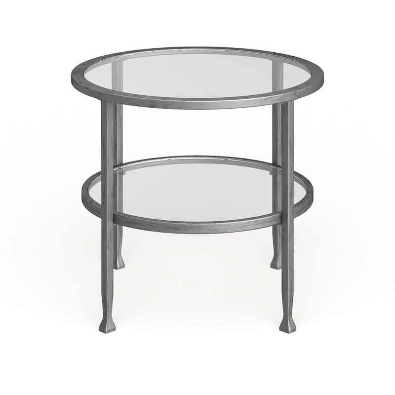 SEI Furniture Glenn Silver Metal Round Side Table with Shelf
