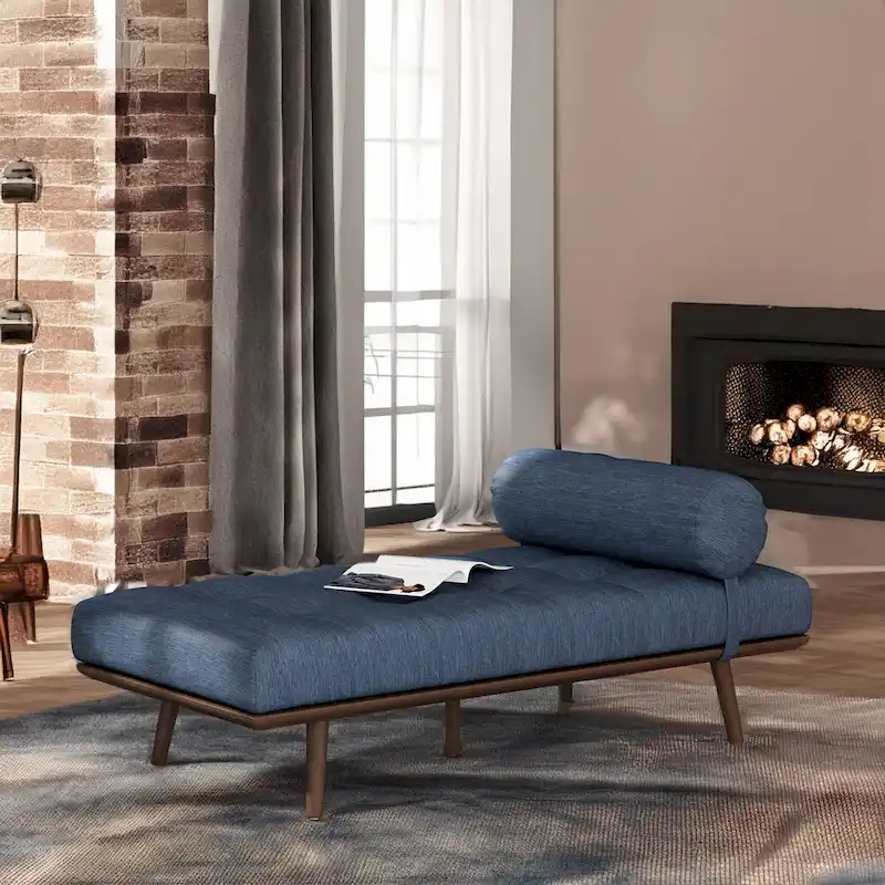 Charcoal / Navy Blue / Beige Mid-Century Chaise Lounge, 1-Seat