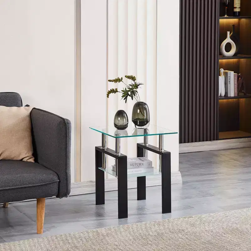 MAYEERTY 2-Piece Clear Tempered Glass End Table for Living Room