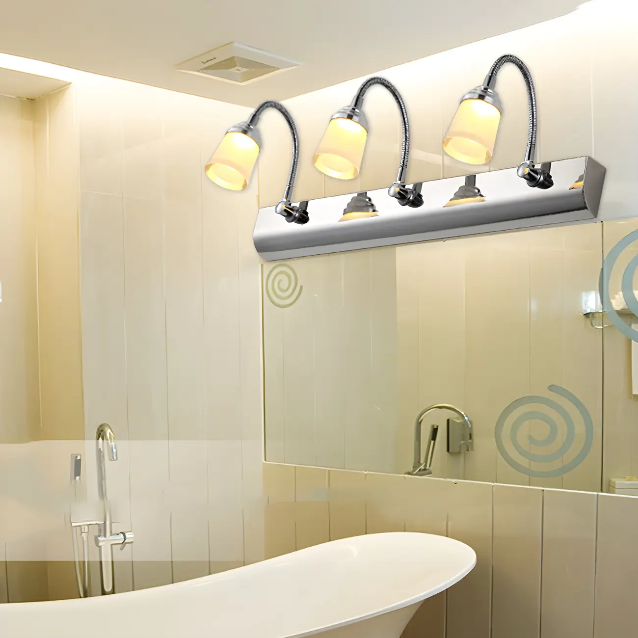 Modern Chrome LED Bathroom Vanity Light with White Shade