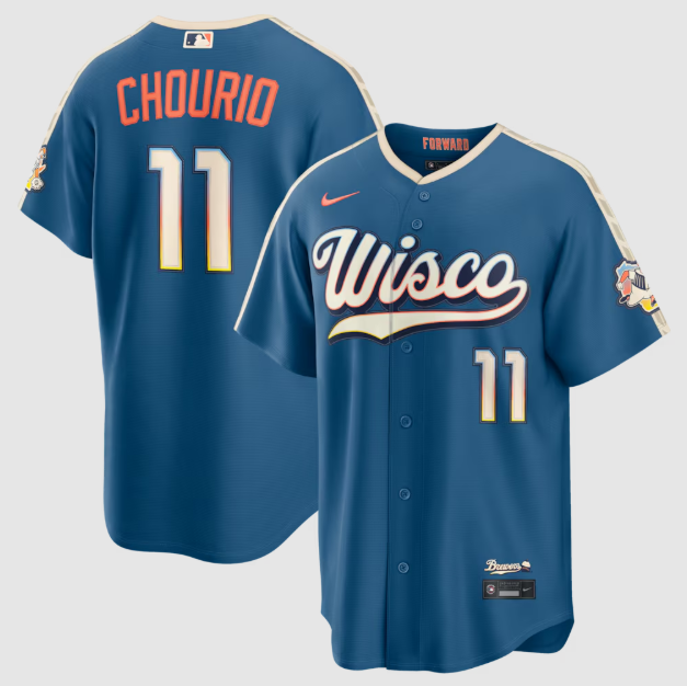 Milwaukee Brewers Jackson Chourio Mineral Blue 2026 City Connect Stadium Jersey