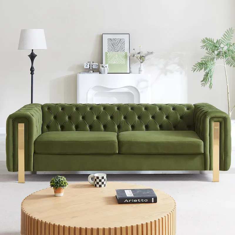 Keyser Modern Glam Tufted Velvet 3 Seater Sofa - 83.75  L x 34.50  W x 27.25  H