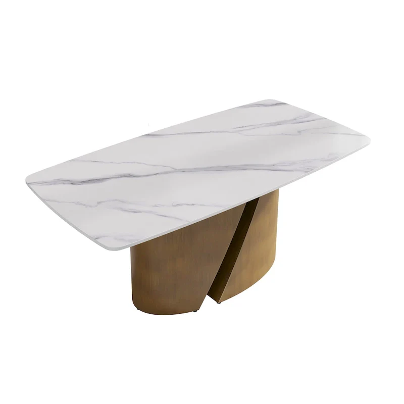 71 & 63 Modern Kitchen Table Marble Sintered Stone Table Top with Metal Gold Finish Legs