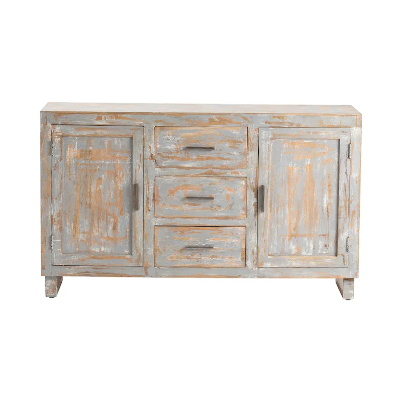 Bengal Manor Grey& Whitewashed Hand Distressed Sideboard - 60x18x35.5