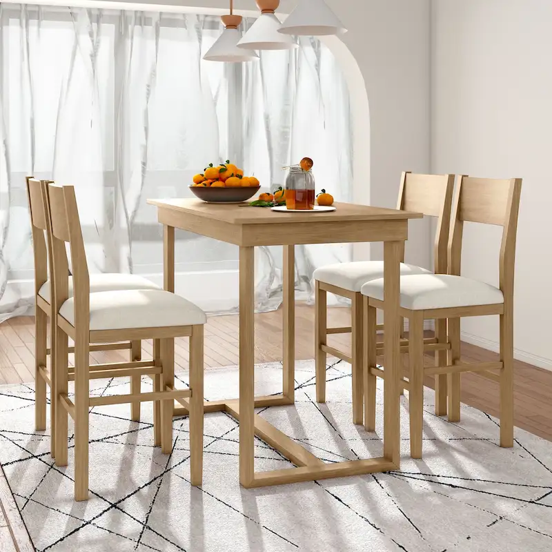 Brown Farmhouse 5-Piece Counter Height Dining Table Set with 4 Chairs