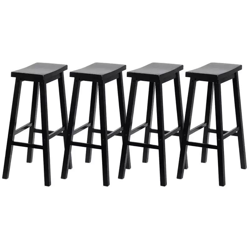 PJ Wood Classic Saddle-Seat 29 Tall Kitchen Counter Stools for Homes, Dining Spaces, and Bars with Backless Seats and 4 Square Legs, Black (4 Pack)