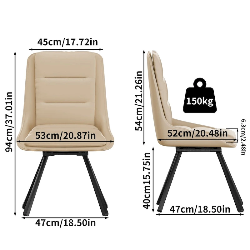 Set of 2 Upholstered Swivel Dining Chairs PU Leather with Metal Legs - 18.5x18.5x37 inch