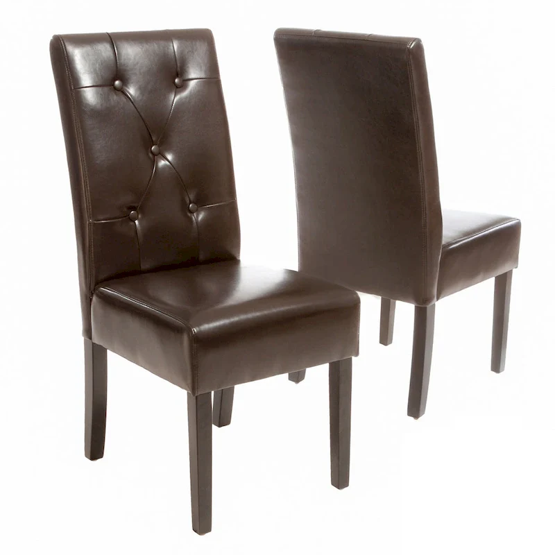 Brown Bonded Leather Dining Chairs Set of 2 - Classic Style
