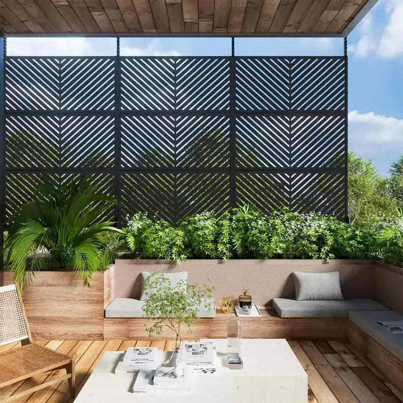 PexFix 72 in. x 47 in. Outdoor Metal Privacy Screen in Arrows Pattern in Black