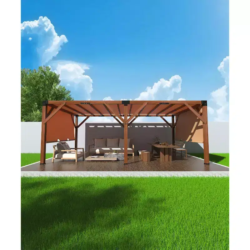 GustoWave Cedar Wood Outdoor Pergola with Retractable Shade Canopy, Heavy-Duty Wooden Gazebo for Patio Backyard Garden Poolside