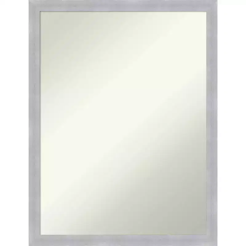 20" x 26" Non-Beveled Grace Brushed Nickel Narrow Wall Mirror - Amanti Art: Modern Rectangular Polystyrene Frame, Includes Mounting Hardware