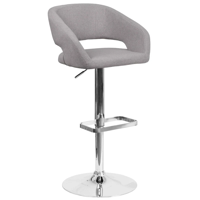 Modern Upholstered Adjustable-Height Barstool with Rounded Back