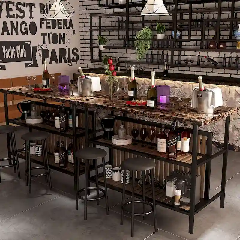 Mieres Kitchen Island with 2 Stools and Open Shelves