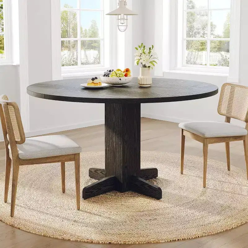Round Dining Table for 4, 47 Inch Round Dinner Table, Farmhouse Circle Kitchen Table for Dining Room, Kitchen, Living Room (Table Only)