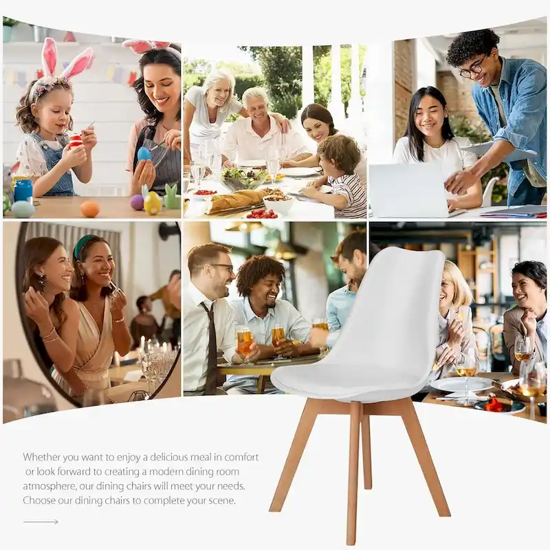 Black PU Leather Dining Chairs with Beech Wood Legs - Set of 4