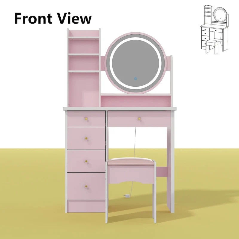 31.5 Wide Makeup Vanity Set with Stool, Mirror,3 Color Light - 31.5W