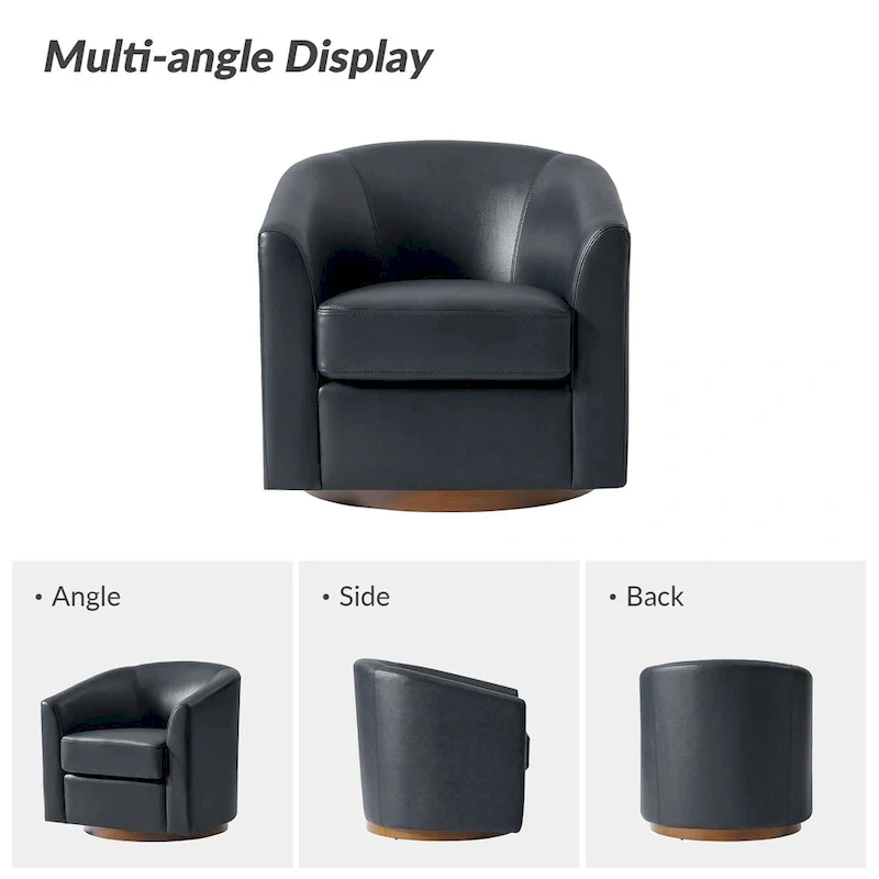 Swivel Barrel Chair, Modern Style, Genuine Leather – Brown / Sage / Camel, Single