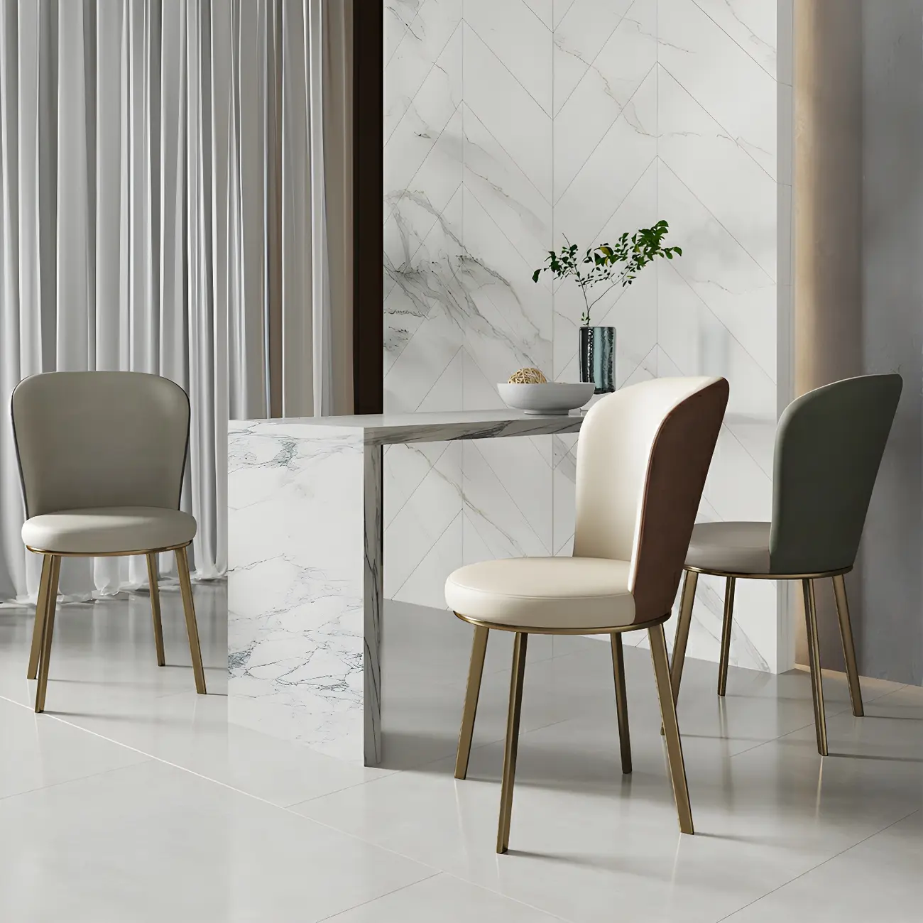 Sleek Gold Legs Faux Leather Upholstered Dining Chair