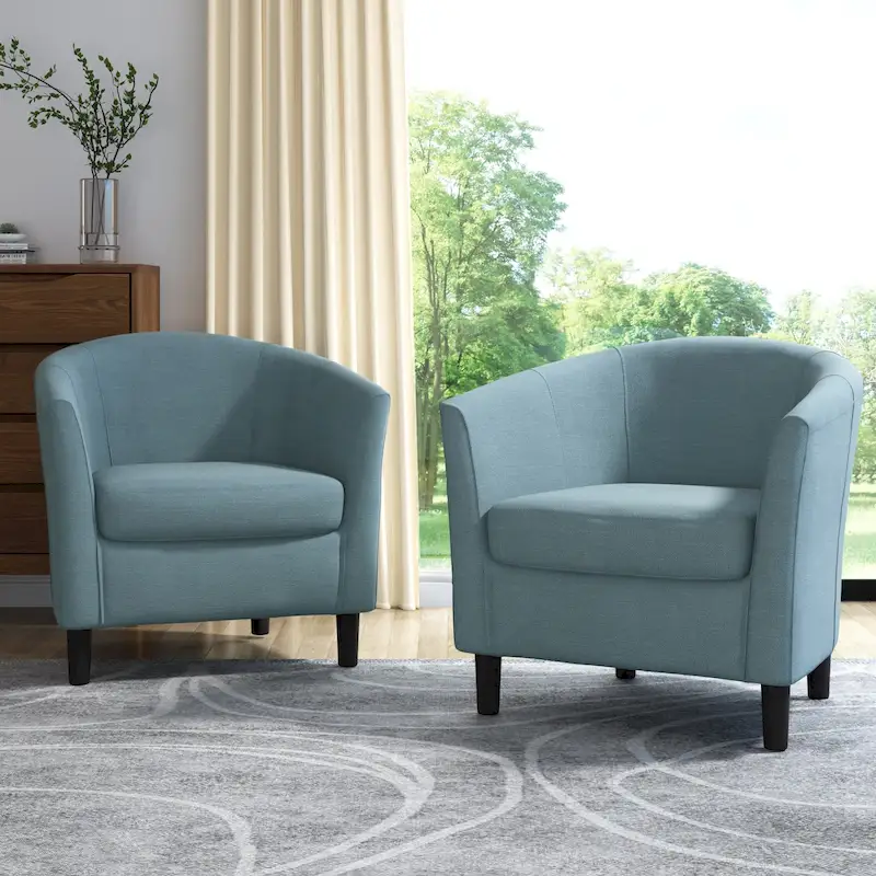 Upholstered Modern Barrel Accent Chair Wood Legs