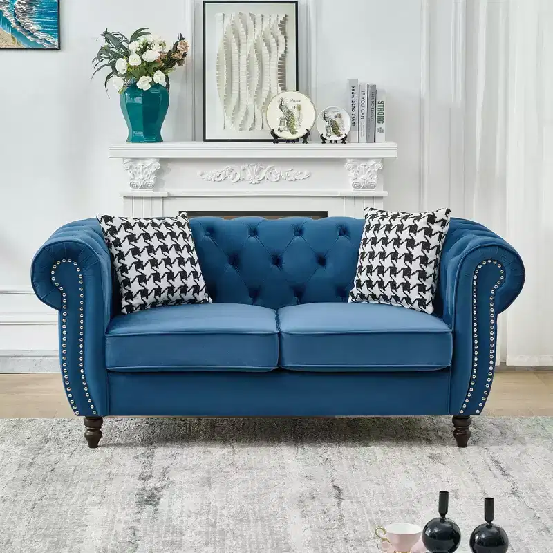 GDFStudio Jenifer Chesterfield Velvet Upholstered Sofa with Roll Armrest and Nailhead