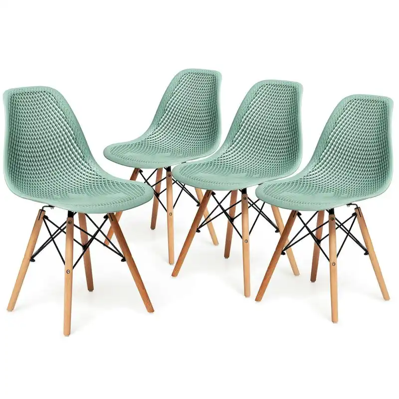 4 Pcs Modern Plastic Hollow Chair Set with Wood Leg - 22 x 18 x 32.5 (L x W x H)