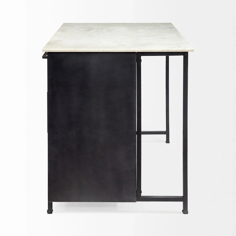 Fieri White Marble Top w/Black Solid Iron Frame Kitchen Island - 58 W x 32 D x 37 H
