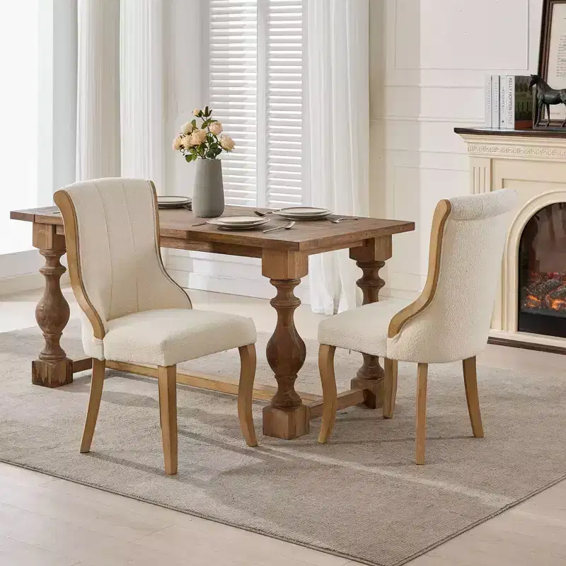 TUYOHW Snow Velvet Dining Chairs Set of 2,Modern Upholstered Lounge Chairs with Curved Wood Trim,Sculpted Legs,Accent Chair for Dining Room