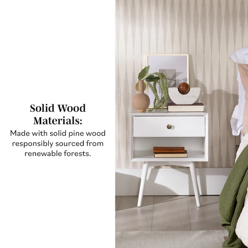 Middlebrook Mid-Century Solid Wood 1-Drawer, 1 Shelf Nightstand