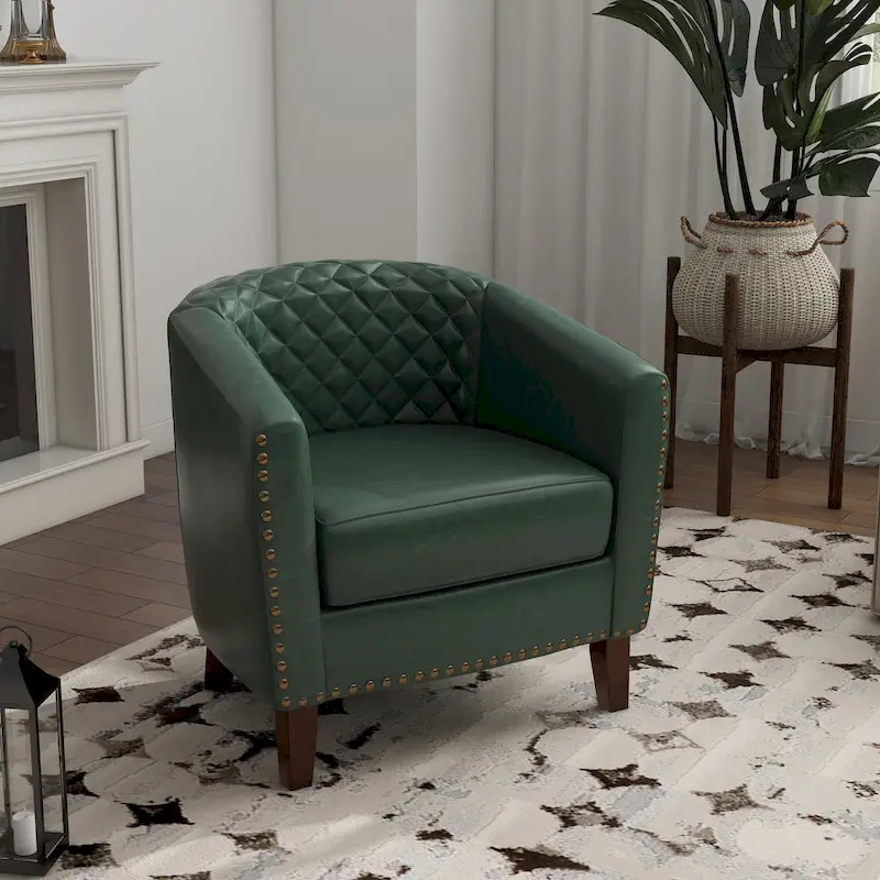 Barrel Accent Chair PU Leather with Nailhead Trim