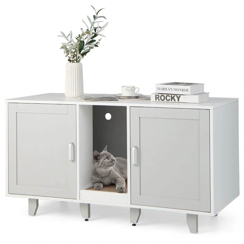 Cat Litter Box Enclosure Hidden Cat Washroom w/ 2 Doors