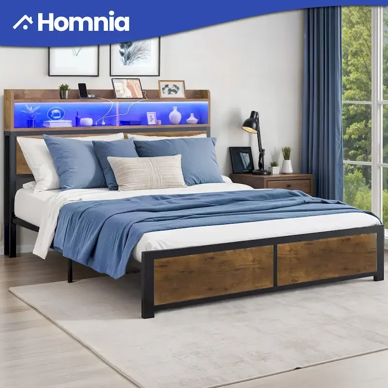 Moasis King Industry Bed Frame Storage Shelves Metal Platform Bed Frame